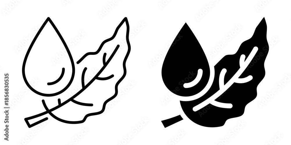 Obraz premium Leaf and water droplet icon for eco concept. Silhouette and line style.