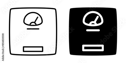 Bathroom scale icon for body weight. Silhouette and line style.