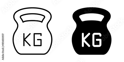 Kettlebell weight icon marked with KG. Silhouette and line style.