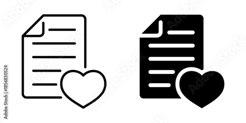 Favorite document icon with heart symbol. Silhouette and line style.