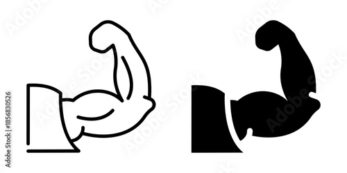 Flexing arm icon showing muscle strength. Silhouette and line style.