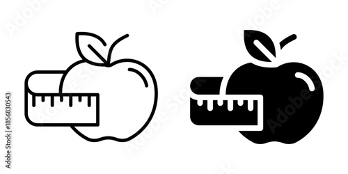 Healthy diet icon with apple and ruler. Silhouette and line style.