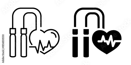 Jump rope and heart rate icon. Silhouette and line style.
