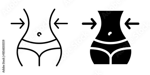 Slim waist icon representing body shaping. Silhouette and line style.