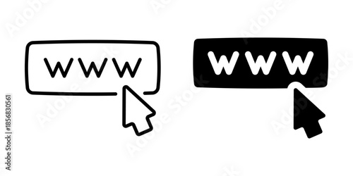 WWW icon with cursor for web browsing. Silhouette and line style.