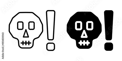 Danger warning icon with skull and exclamation mark. Silhouette and line style.