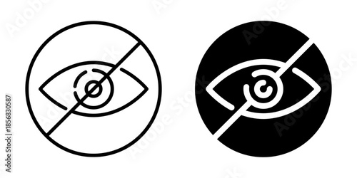 Blocked or inaccessible vision or view symbol. Silhouette and line style.