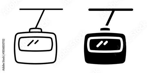 Cable car icon for skiing and mountain travel. Linear and silhouette style.