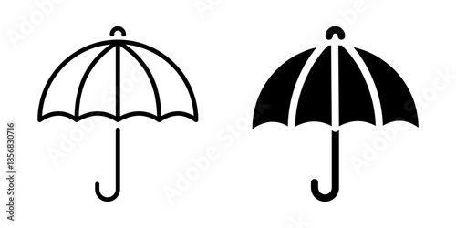 Umbrella Icon for rain protection and weather. Linear and silhouette style.