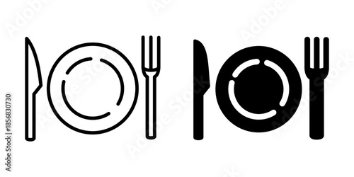 Dining plate icon for food and restaurant. Linear and silhouette style.