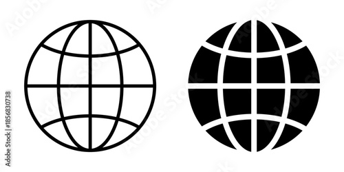 Globe icon for global connections and international travel. Linear and silhouette style.