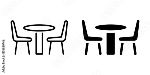 Dining table with chairs icon for furniture. Linear and silhouette style.