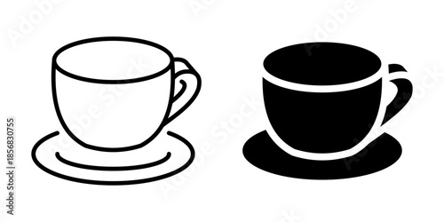 Coffee cup icon for beverage and relaxation. Linear and silhouette style.
