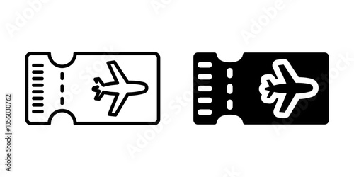 Flight ticket icon with airplane symbol. Linear and silhouette style.