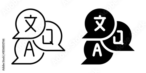 Multilingual communication icon for translation services. Linear and silhouette style.