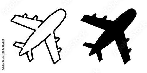 Airplane icon for travel and flights. Linear and silhouette style.