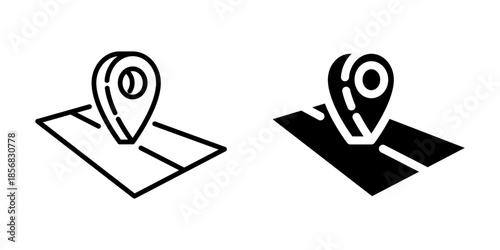 Location pin icon on map for navigation. Linear and silhouette style.