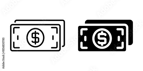 Dollar bill icon representing money and finance. Linear and silhouette style.