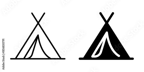Tent icon for camping and outdoor adventure. Linear and silhouette style.
