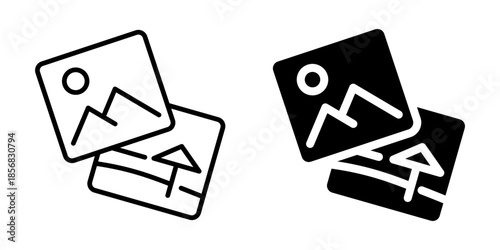 Photo icon with image and frame representation. Linear and silhouette style.