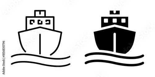 Ship icon for maritime travel and shipping. Linear and silhouette style.