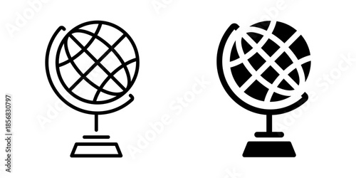 Globe icon for geography and travel. Linear and silhouette style.