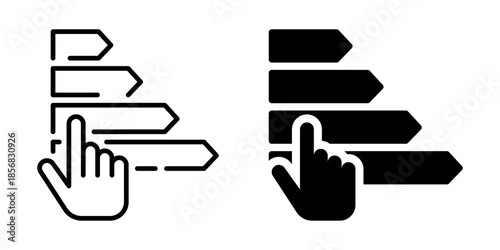 Energy efficiency rating icon with hand selector. Silhouette and line style.
