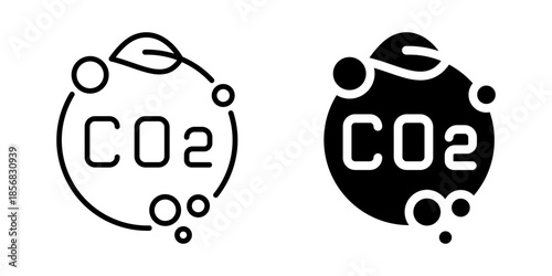 Carbon dioxide molecule icon with CO2 label. Silhouette and line style.