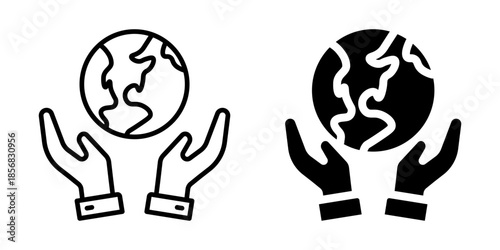 Hands holding earth icon for global care. Silhouette and line style.
