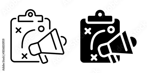 Strategy plan icon with megaphone symbolizing communication and planning. Linear and silhouette style.