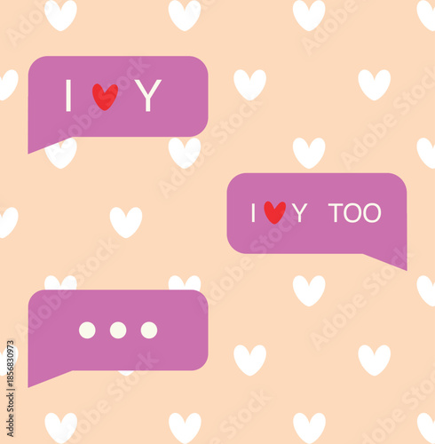 Pastel Background With Heart Patterns Illustrating Joyful Romantic Communication In Speech Bubbles