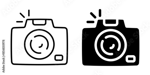 Camera icon symbolizing photography and visual content creation. Linear and silhouette style.