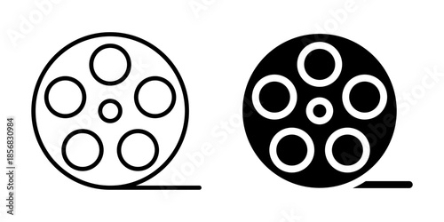 Film reel icon. Linear and silhouette style.