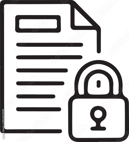 Secure Document Outline Icon: Data Privacy, Confidential File, and Information Security Symbol