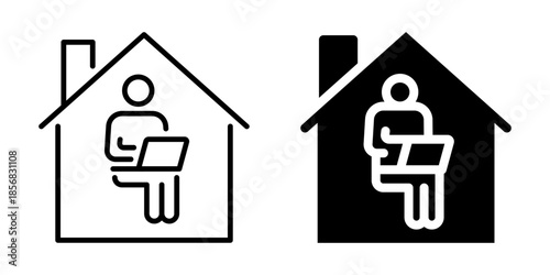 Person working from home icon. Linear and silhouette style.