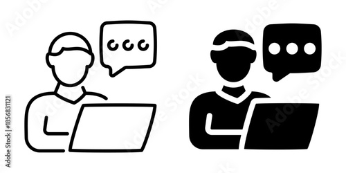 Person chatting on laptop icon. Linear and silhouette style.