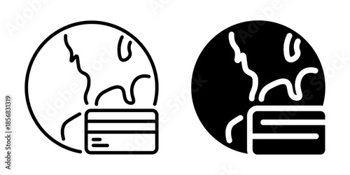 Global digital wallet icon with earth and card. Linear and silhouette style.