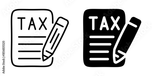 Tax document icon with form and pen. Linear and silhouette style.
