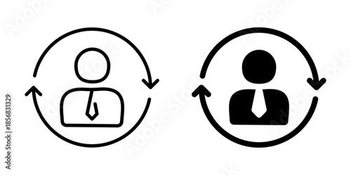 User update or profile refresh icon with arrows. Linear and silhouette style.