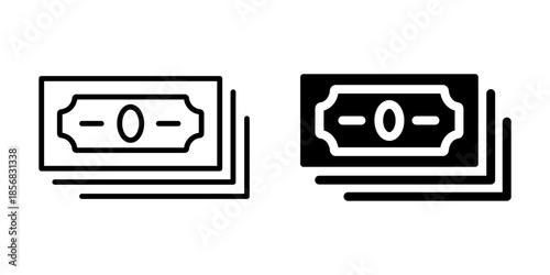 Cash stack icon representing paper money and currency. Linear and silhouette style.