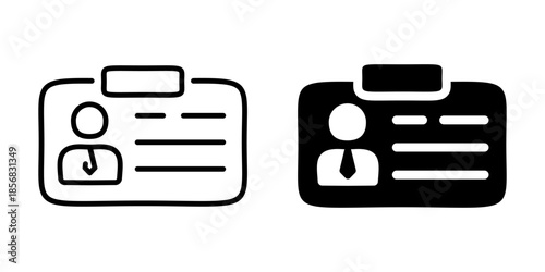 ID badge icon with profile and information. Linear and silhouette style.