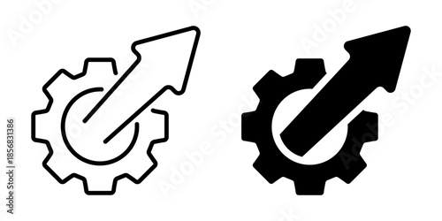 Growth optimization icon with gear and arrow. Linear and silhouette style.