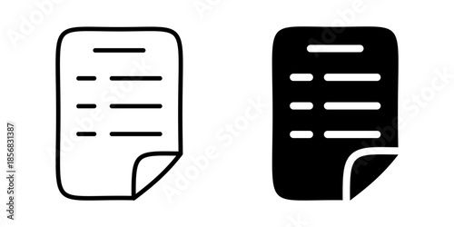 Document icon with text lines and folded corner. Linear and silhouette style.