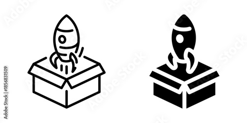 Product launch icon. Linear and silhouette style.