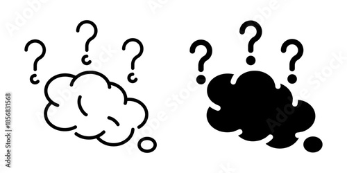 Questions and thinking icon. Line and silhouette icon.