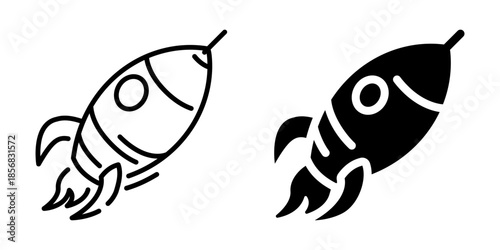 Rocket launch icon. Linear and silhouette style.