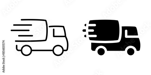 Fast delivery truck icon. Linear and silhouette style.