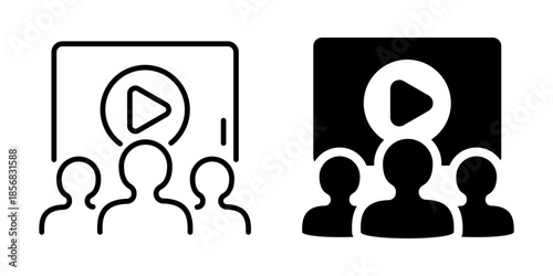 Video call and online meeting icon. Line and silhouette icon.