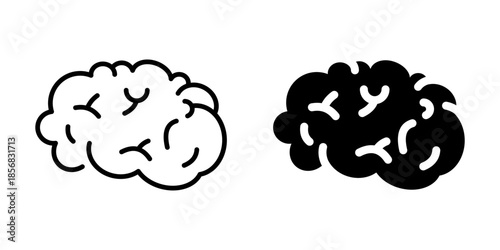Brain symbol representing thinking and intellect. Line and silhouette icon.