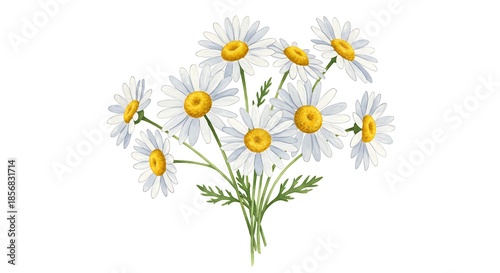 Wallpaper Mural Delicate Bouquet of White Daisies with Yellow Centers on White Background. Torontodigital.ca